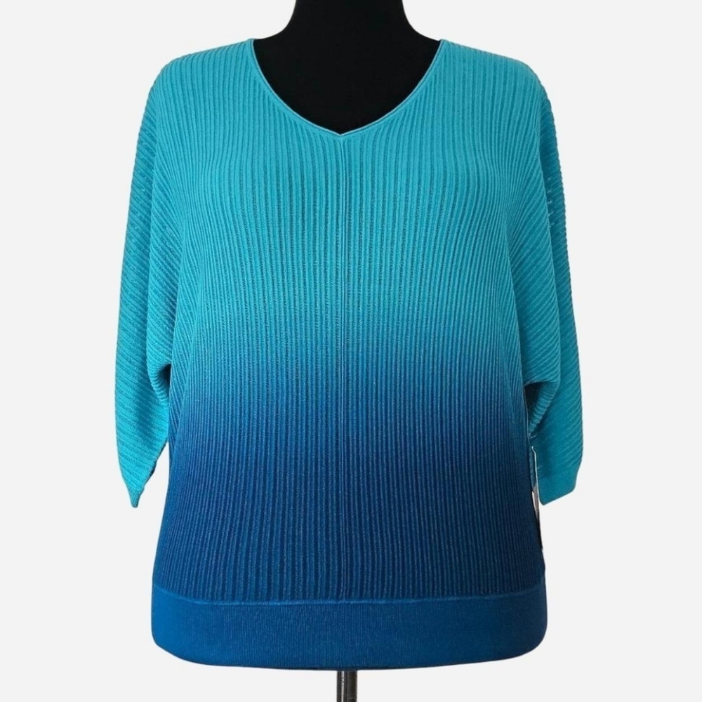 CHICO'S Women's Size 1 Sheer Stripe Dip Dye‎ Pullover Sweater